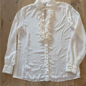 St. John Cream Button-Up Blouse Ruffle 8